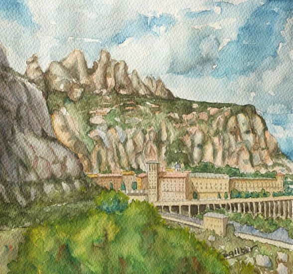 Montaña de Montserrat Acuarela Papel Paisaje