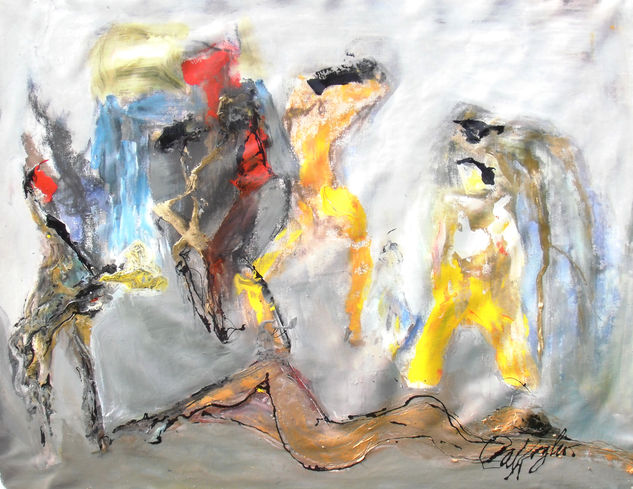 Coreografía vendida Mixed media Textile Figure Painting