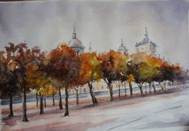 Paseo en El Escorial Acuarela Papel Paisaje