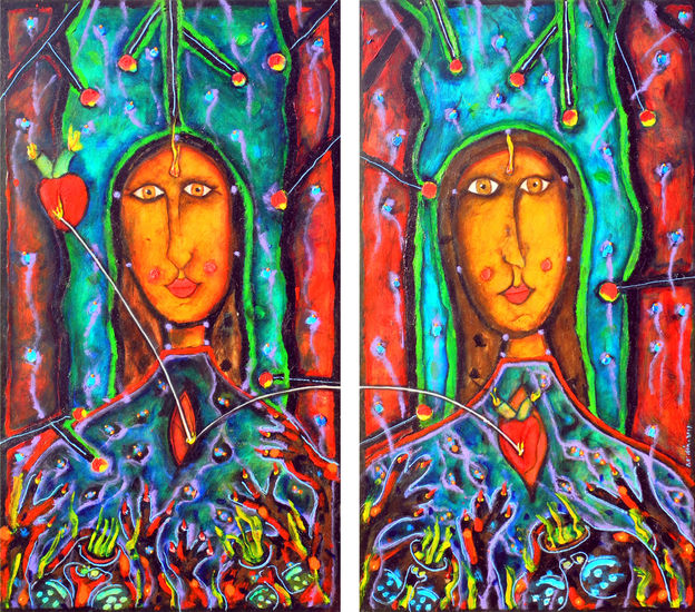 Hermanas Acrylic Panel Figure Painting