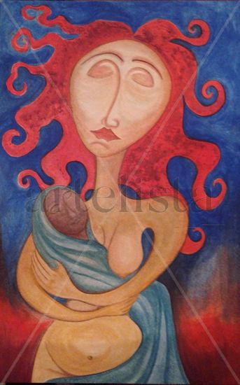 mother Mixed media Card Figure Painting