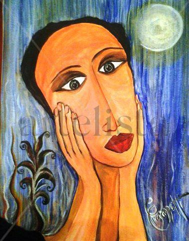 en la luna Mixed media Card Figure Painting