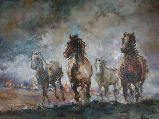 Huyendo del Fuego Oil Canvas Animals