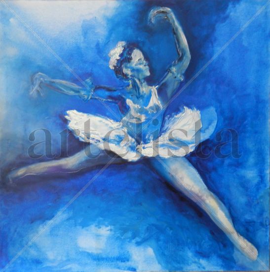 Bailando en Azul Oil Textile Figure Painting