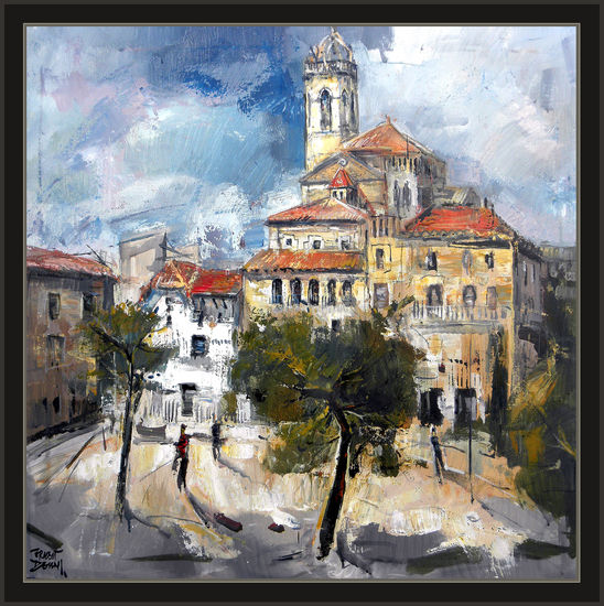 MOIÁ-PINTURA-PAISATJES-PUEBLOS-IGLESIA-CUADROS-PAISATGES-PINTOR-ERNEST DESCALS Óleo Lienzo Paisaje