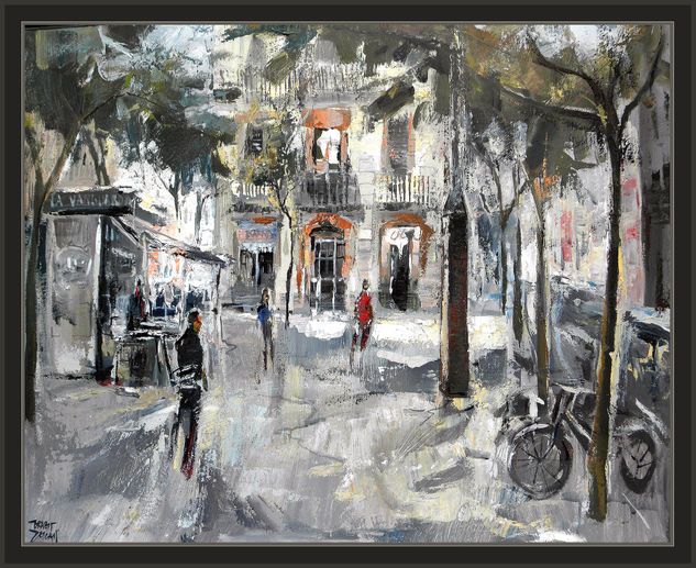 BARCELONA-PAISAJE-URBANO-POBLE SEC-OLEOS-PINTOR-ERNEST DESCALS Oil Canvas Landscaping