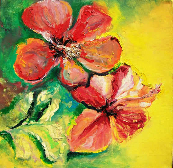 Rojo Chino Oil Textile Floral Painting