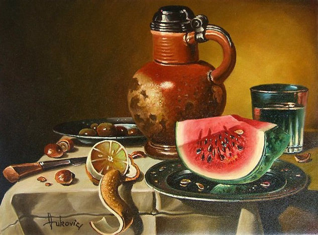 One slice of watermelon Oil Canvas Still Life Paintings