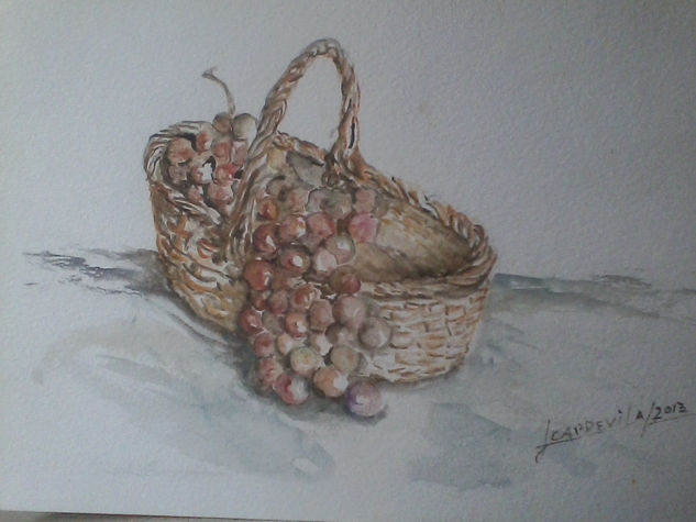 canasta y uvas Watercolour Card Still Life Paintings