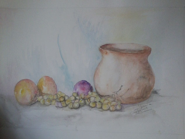 jarron,y frutas Watercolour Card Still Life Paintings