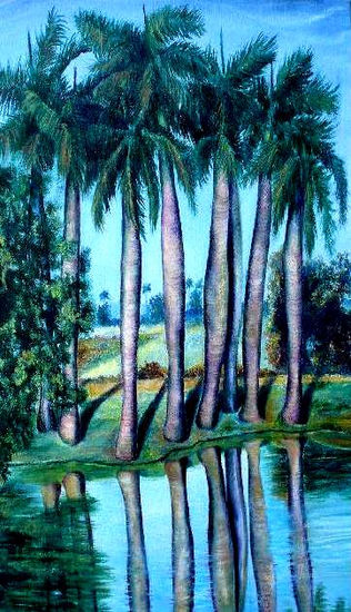 LAGUNA CON PALMAS Oil Canvas Landscaping