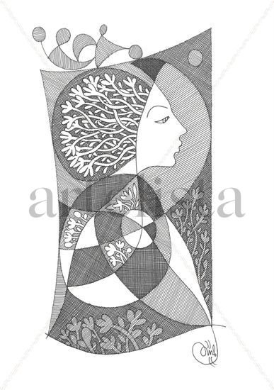 Dibujo blanco y negro: Flora Tinta