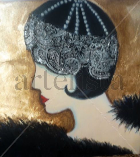 Flapper 9 Mixed media Canvas Figure Painting