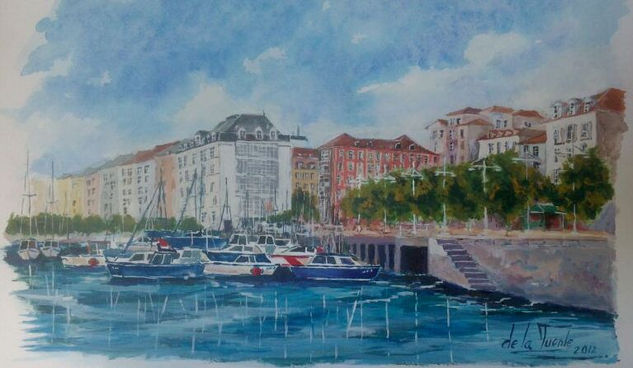 Puerto Chico, Santander Watercolour Card Marine Painting