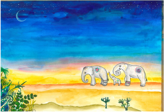 Familia de Elefantes Watercolour Paper Animals