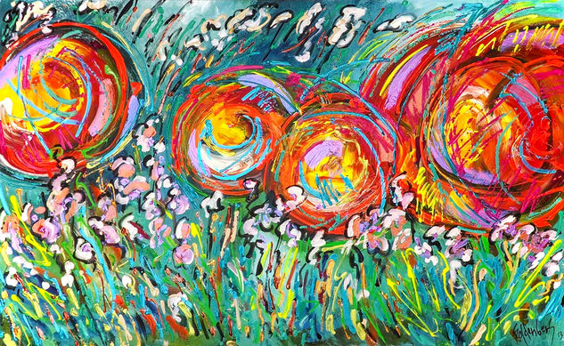 Pasión en el Jardín Acrylic Textile Floral Painting