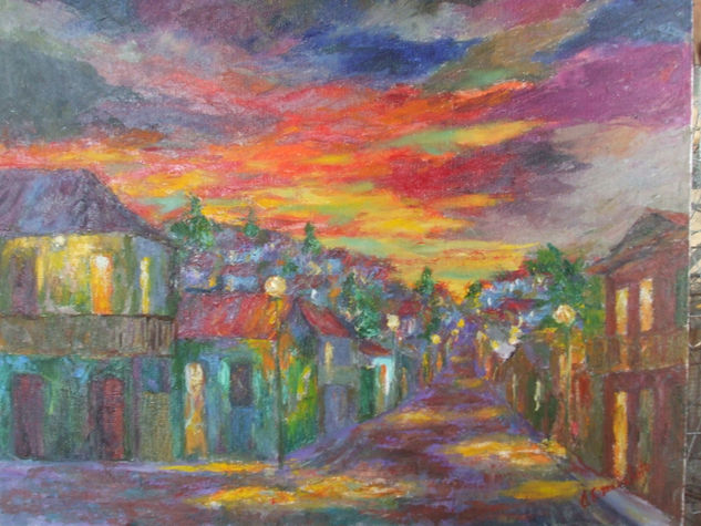 CALLE DE PUEBLO AL ATARDECER Oil Canvas Landscaping