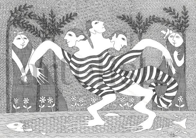 Dibujo blanco y negro: La juventud del dragón mueve las montañas