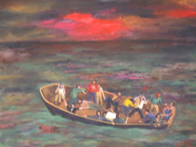 LA YOLA DE LOS CONDENADOS Oil Canvas Marine Painting