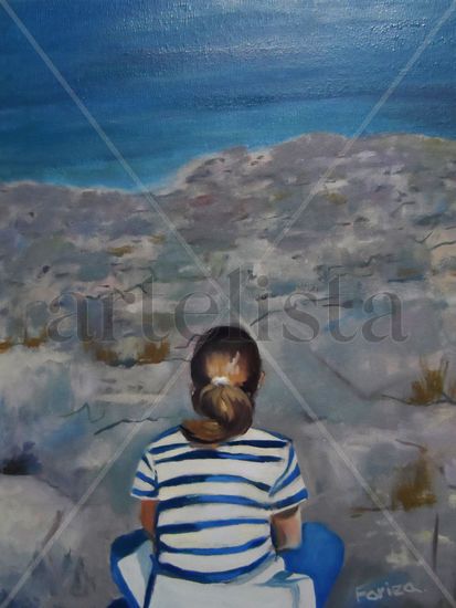 Niña mirando el mar Oil Canvas Figure Painting