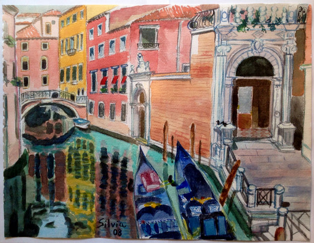 Pequeño canal veneciano Acuarela Papel Paisaje