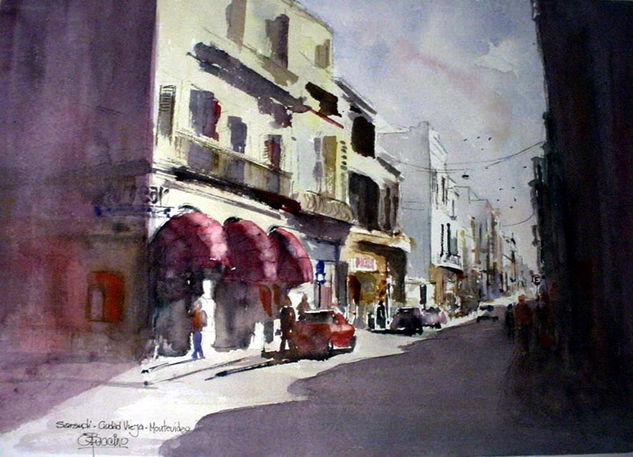 Ciudad Vieja Acuarela Papel Paisaje