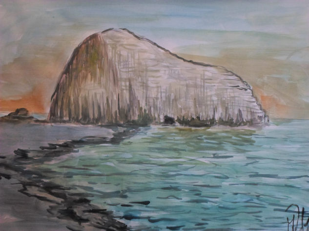 piedra de la iglesia, año 2017, constitución, chile. Watercolour Paper Marine Painting