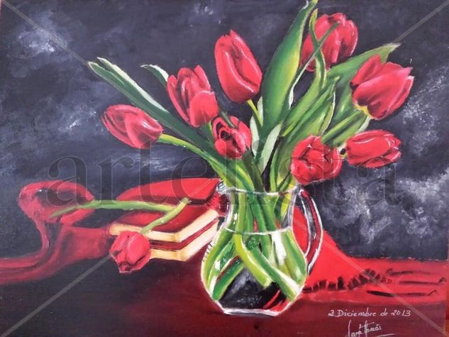 Para Fernando Omeñaca Oil Panel Floral Painting