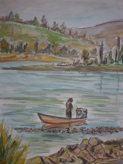 rio maule, año 2010, constitución, chile. Watercolour Paper Marine Painting