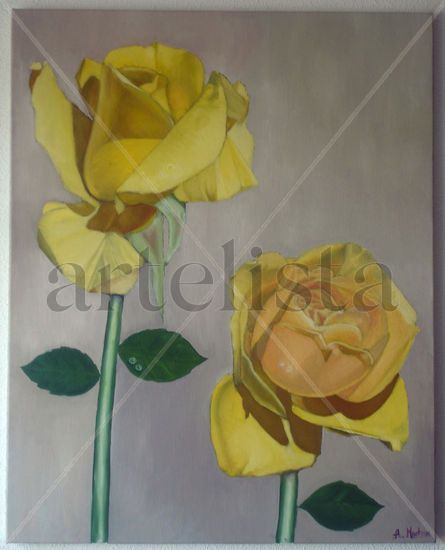 dos rosas Oil Canvas Still Life Paintings