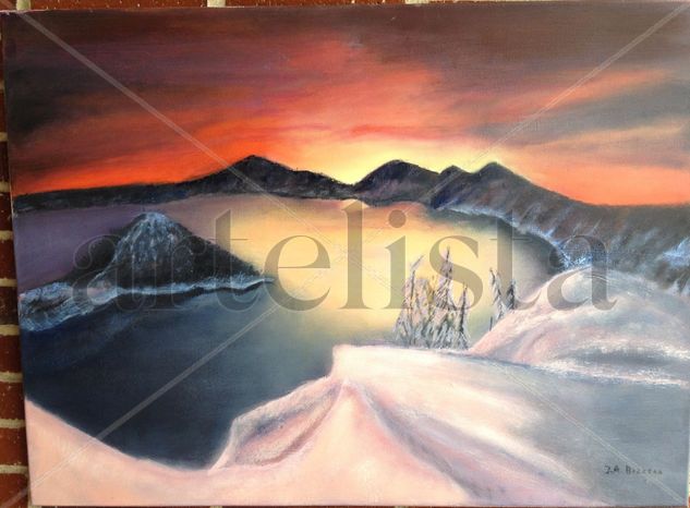 Puesta de sol en lago Oil Canvas Landscaping