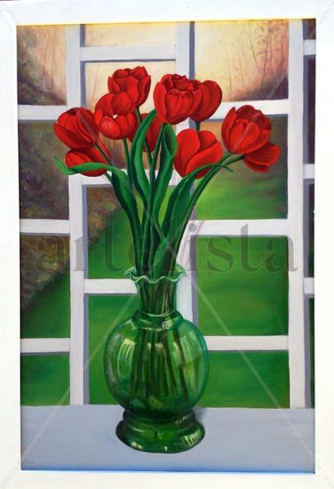 tulipanes rojos Oil Canvas Floral Painting