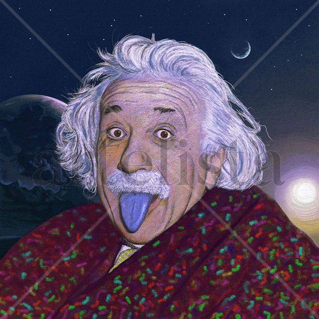 Einstein sacando la lengua en pijama