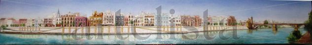 Sevilla. Vista panorámica de calle Betis. Triana Oil Canvas Landscaping