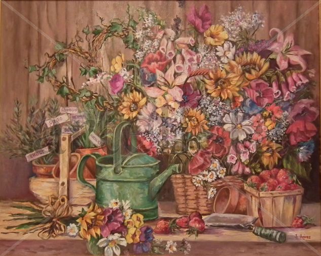 Cesta con flores Oil Canvas Still Life Paintings