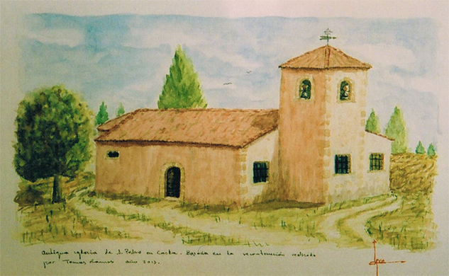 Antigua iglesia de Casla Acuarela Papel Paisaje