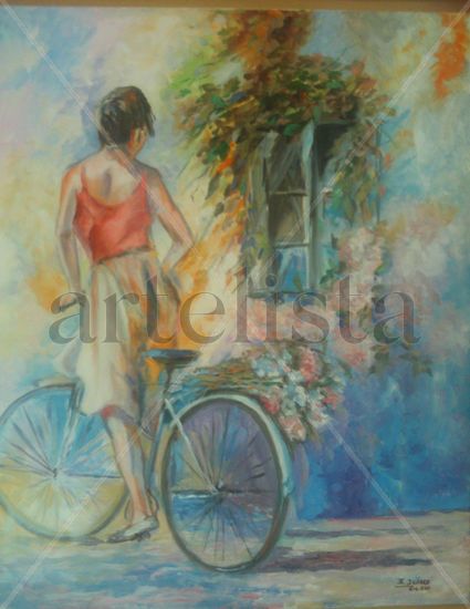 En bicicleta Oil Canvas Figure Painting