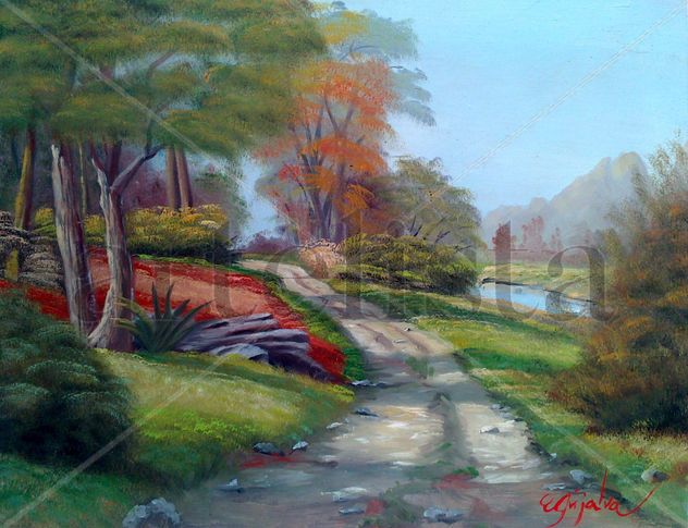 paisaje con camino y rio