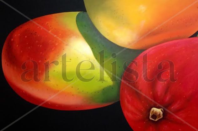 TRIO DE MANGOS Oil Textile Still Life Paintings