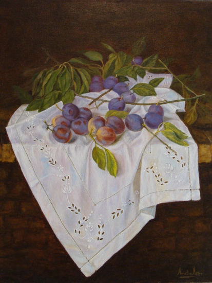 BODEGÓN CON CIRUELAS Oil Canvas Still Life Paintings