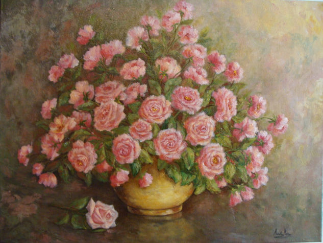 JARRÓN DE ROSAS Oil Canvas Floral Painting