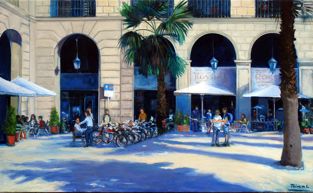 Luces y Sombras en la Plaça Reial. Oil Canvas Landscaping