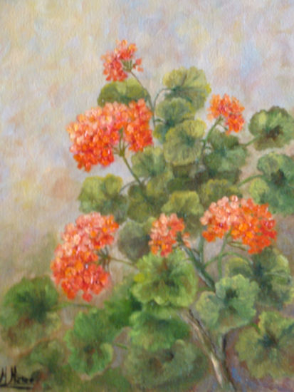 GERANIOS Oil Canvas Floral Painting