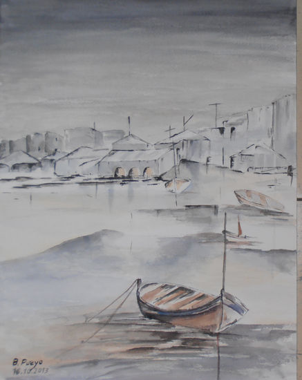 Pueblo pesquero Watercolour Paper Marine Painting