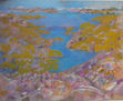 Susana Rojas. 2000 Rocas, bosque y lago. óleo 80 x 65 cm.