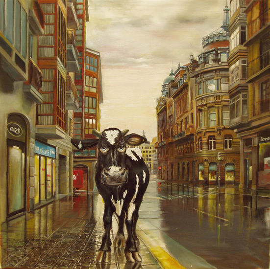 Calle Navarra Bilbao Oil Canvas Figure Painting