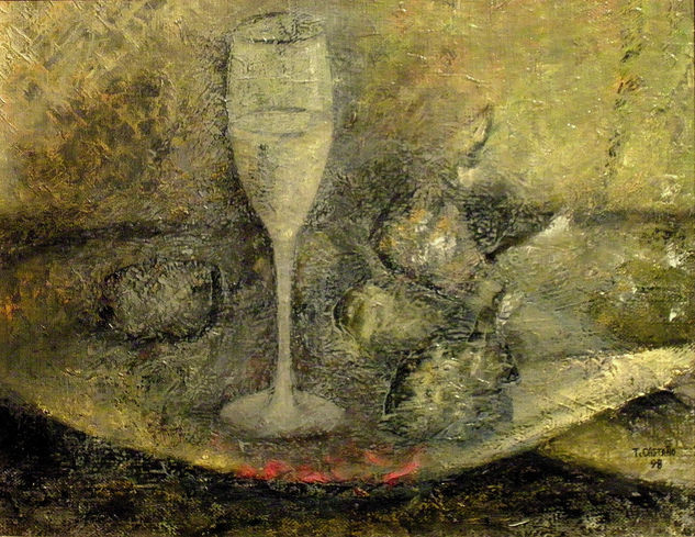 Bodegón con copa de Cava Oil Canvas Still Life Paintings