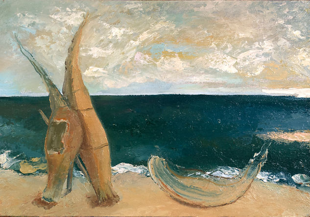 Tres caballitos de totora Oil Canvas Marine Painting