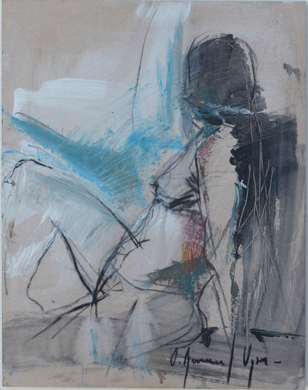 desnudo en azul/ nude in blue Mixed media Panel Nude Paintings