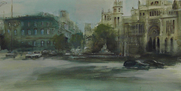 Gran Vía verde, Madrid Watercolour Paper Landscaping